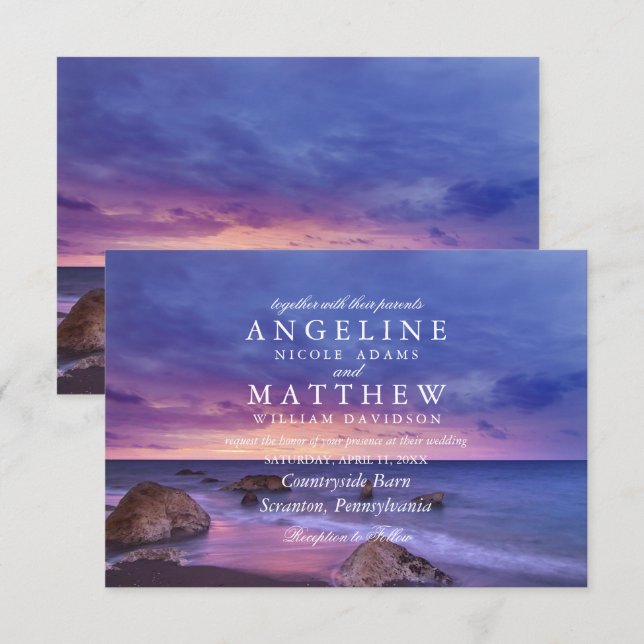 Carte Mariage moderne Tropical Beach Sand Sunset S (Devant / Derrière)