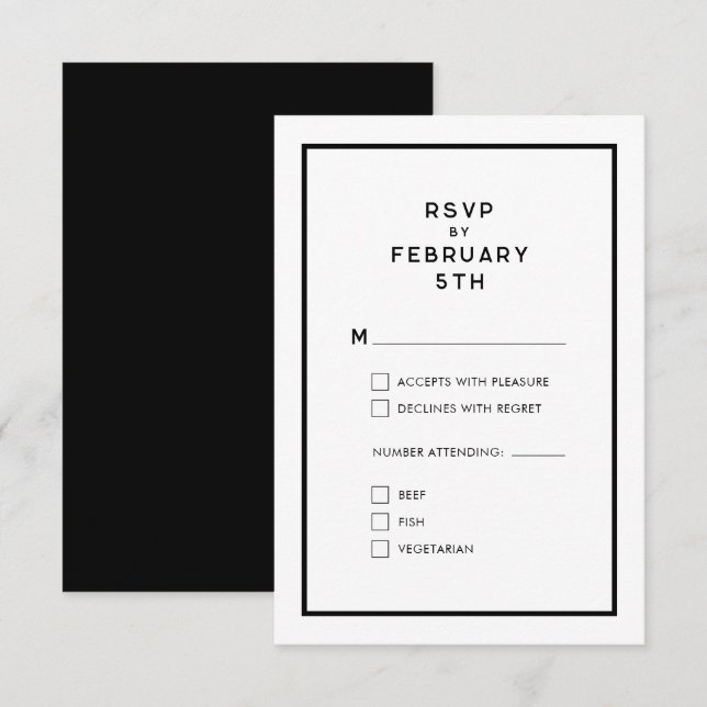Carte Mariage monochrome minimal français RSVP (Devant / Derrière)