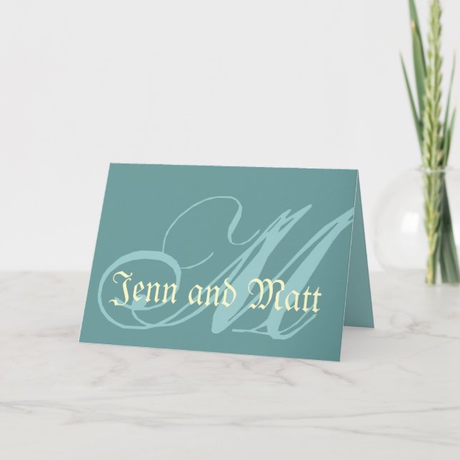 Carte mariage Monogram M Robin Oeuf Bleu & Crème (Devant)
