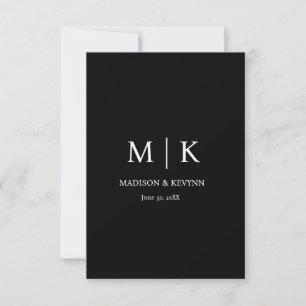 Carte Mariage monogramme noir et blanc minimaliste et él