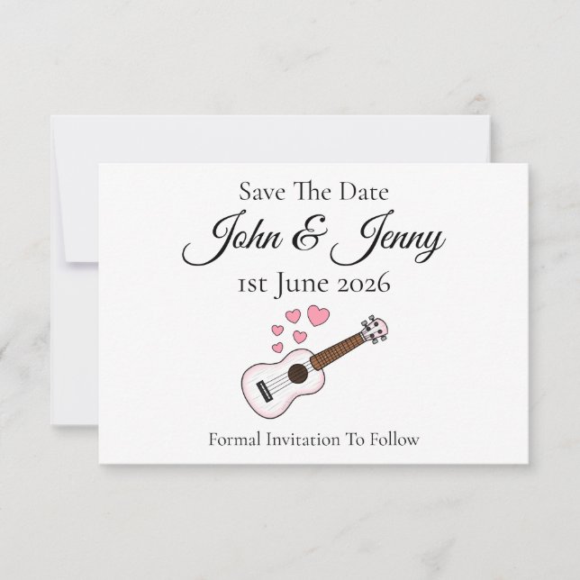 Carte Mariage Musicien Ukulele Enregistrer La Date (Devant)