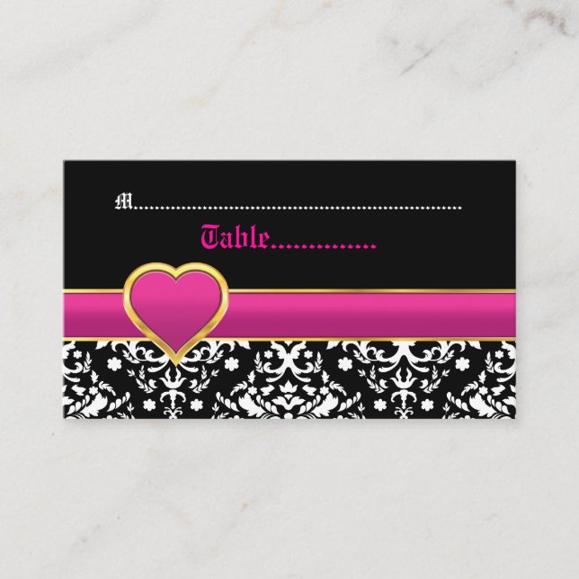 Carte mariage noir blanc damassé rose chaud (Devant)