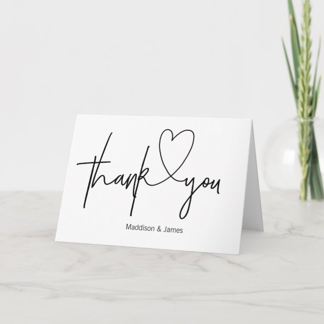 Carte Mariage noir et blanc Fiançailles Merci du coeur (Devant)