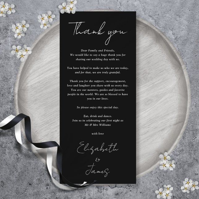 Carte Mariage Noir Et Blanc Merci (Black And White Wedding Thank You Place Card)