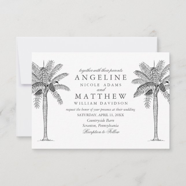 Carte Mariage noir et blanc Tropical Palm Tree (Devant)