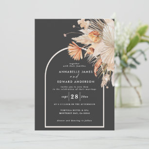 Carte Mariage noir pampas botanique herbe élégant