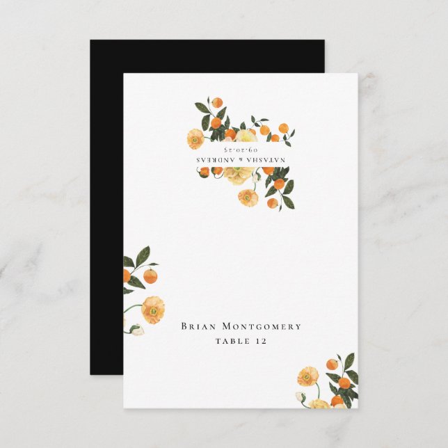Carte Mariage Orange Citrus Floral (Devant / Derrière)