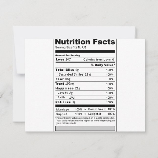 Carte Mariage ou Anniversaire Sweet Funny Nutrition Étiq (Devant)