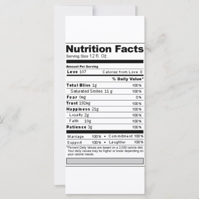 Carte Mariage ou Anniversaire Sweet Funny Nutrition Étiq (Devant)