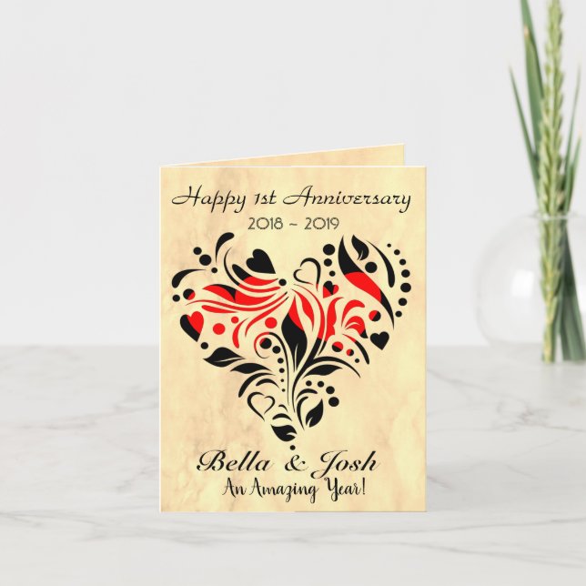 Carte Mariage papier personnalisé 1er anniversaire (Devant)