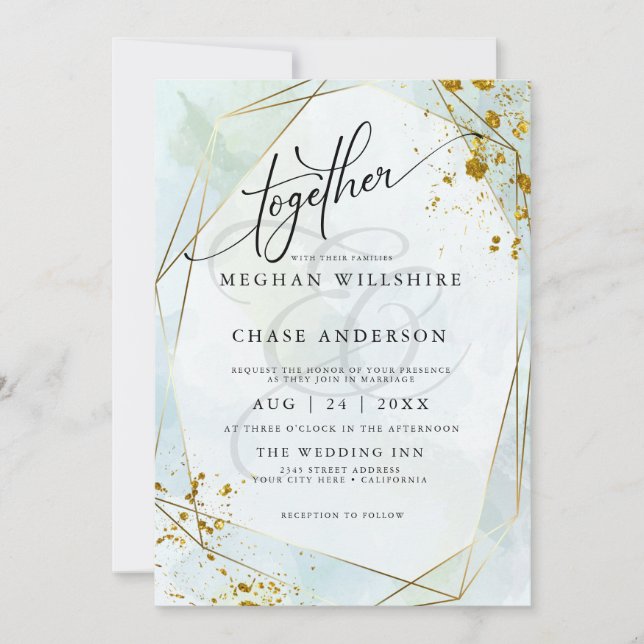 Carte MARIAGE | Pastel Dusty Blue Sage Gold Jaspé (Devant)