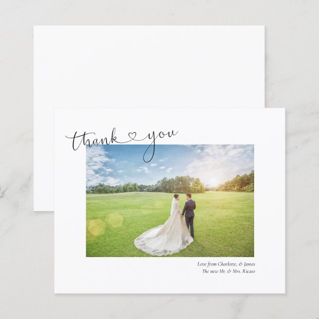 Carte Mariage personnalisée Merci Heart (Devant / Derrière)