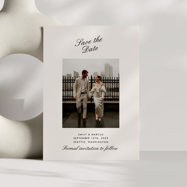 Carte mariage photo beige minimale enregistrer la  (Créateur téléchargé)
