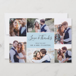 Carte Mariage photo Collage Merci plat Bleu