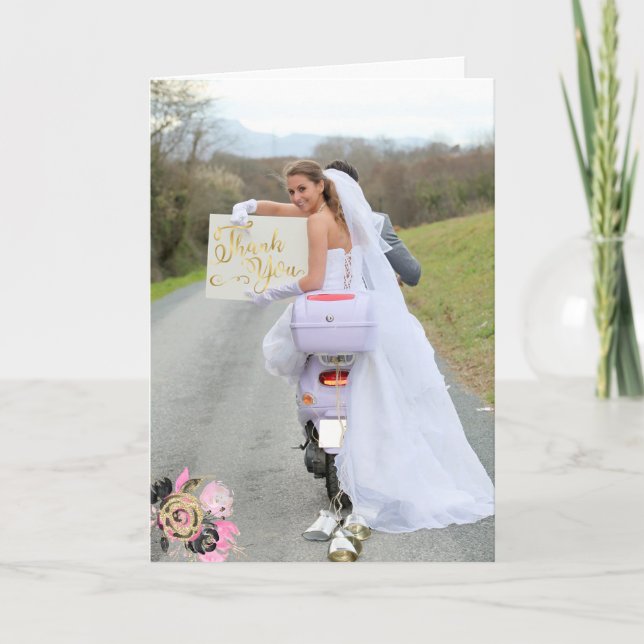 Carte Mariage photo de moto Merci (Devant)