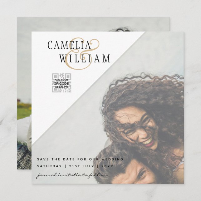 Carte Mariage PHOTO LeahG CODE QR RSVP SAVE DATE INVITAT (Devant / Derrière)
