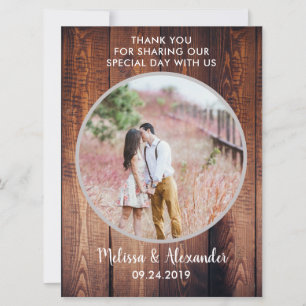 Carte Mariage photo rustique de Merci en bois de grange