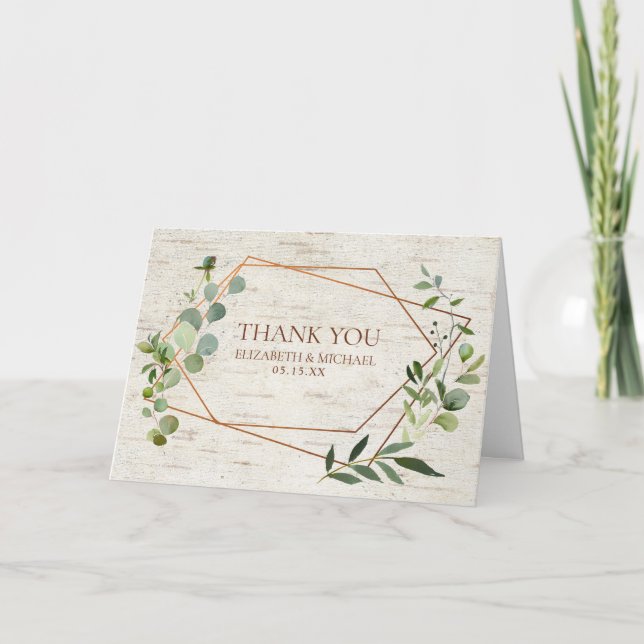 Carte Mariage photo Rustique géométrique Eucalyptus Birc (Devant)