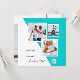 Carte Mariage photo turquoise Inviter QR Code Enregistre