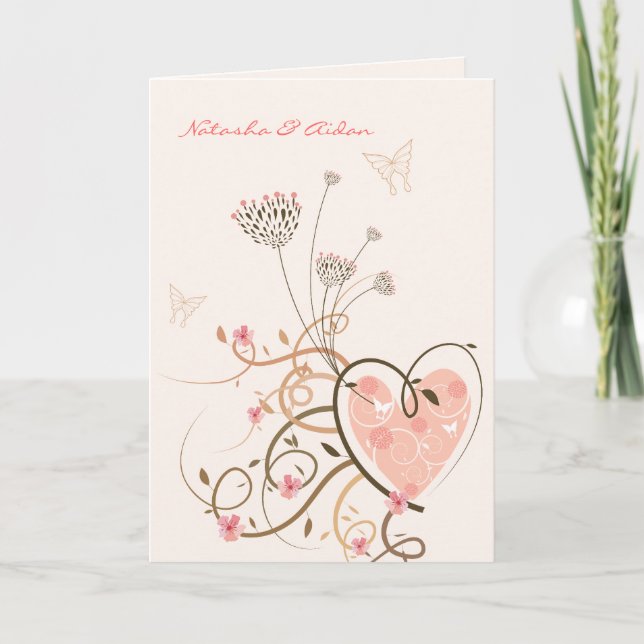 Carte Mariage Pink Sweet Heart & Butterfly Swirls (Devant)