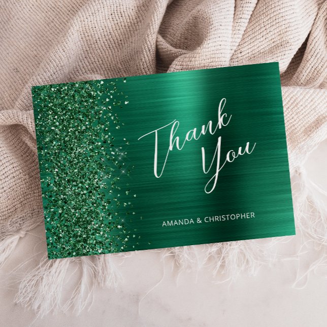 Carte Mariage plat Emerald Green en métal brossé Merci p (Créateur téléchargé)