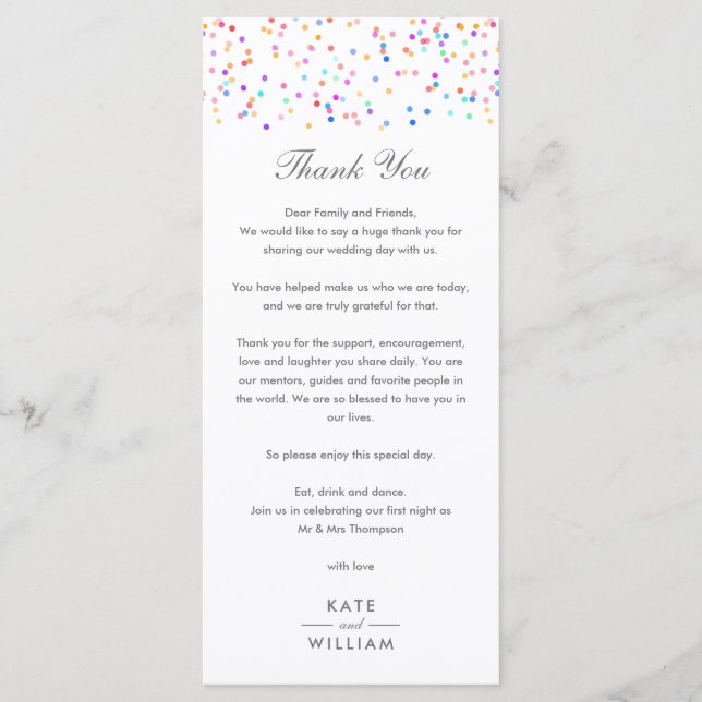 Carte Mariage Rainbow Confetti Merci (Devant)