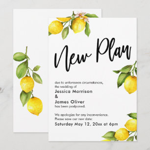 Carte Mariage reportée aux citrons aquarellés Nouv