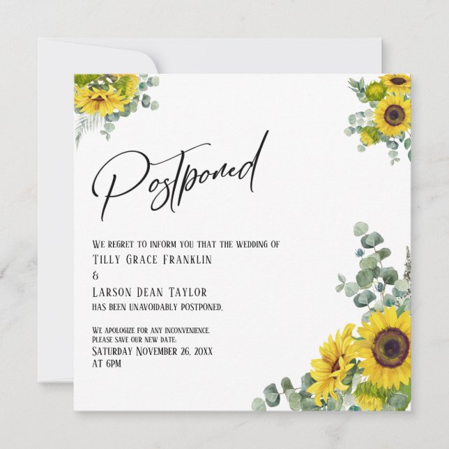 Carte Mariage reportée Eucalyptus Sunflower (Devant)