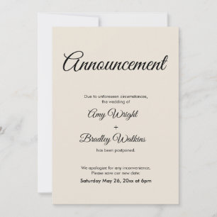 Carte Mariage reportée Faire-part crème