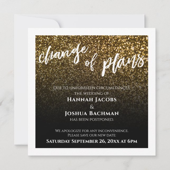 Carte Mariage reportée Gold Black Changement de pl (Devant)