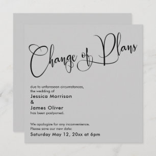Carte Mariage reportée gris clair Changement de pl