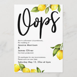 Carte Mariage reportée Oops Watercolor Lemons