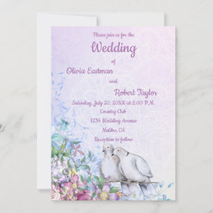 Carte Mariage romantique personnalisé colombes blanches