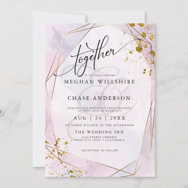 Carte MARIAGE | Rose Pink et Lilac Gold Jaspé (Devant)