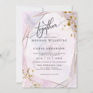 Carte MARIAGE   Rose Pink et Lilac Gold Jaspé