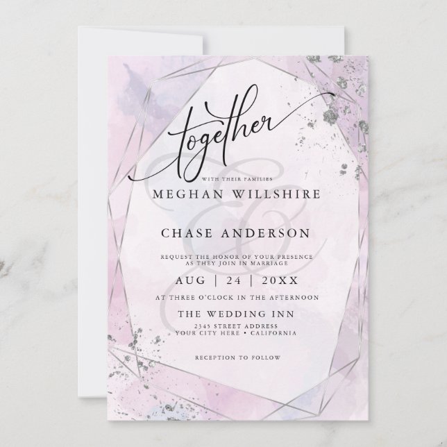 Carte MARIAGE | Rose Pink et Lilac Silver Jaspé (Devant)