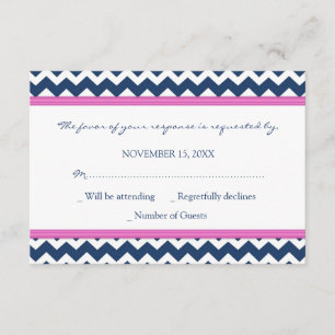 Carte Mariage RSVP Blue Hot Pink