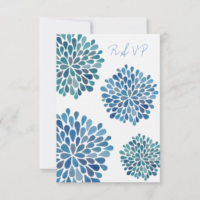 Carte Mariage RSVP Blue Watercolor Dahlias (Devant)