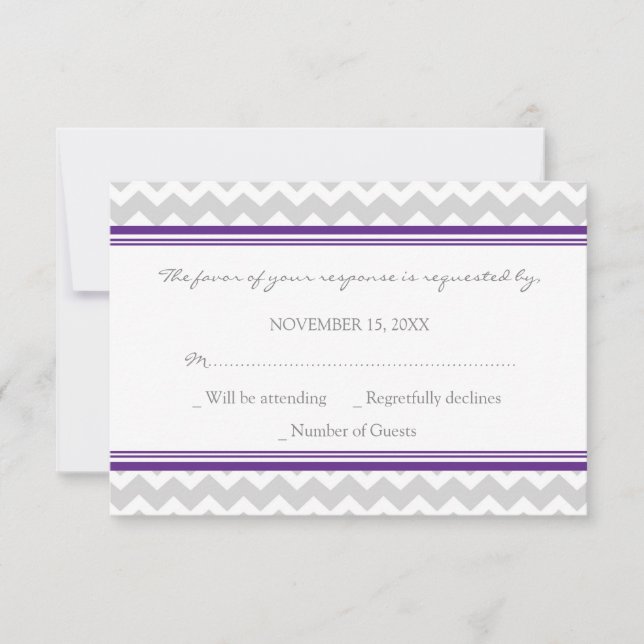 Carte Mariage RSVP Chevron Plum gris (Devant)