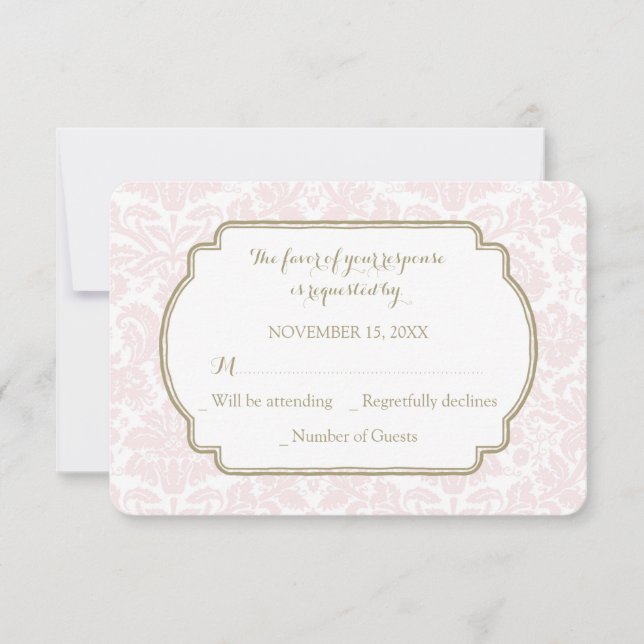 Carte Mariage RSVP couleur rose Tan Damask (Devant)