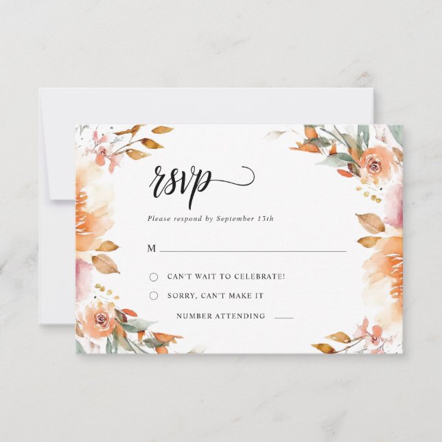 Carte Mariage RSVP Florale Automne (Devant)