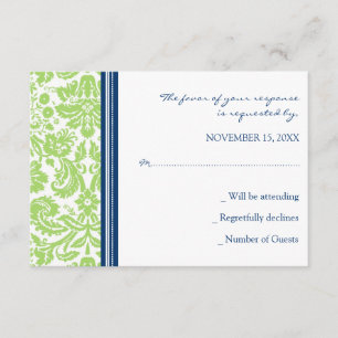 Carte Mariage RSVP Lime Blue Damask