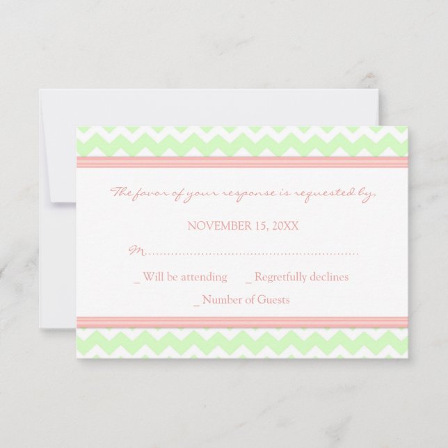 Carte Mariage RSVP Mint Coral Chevron (Devant)