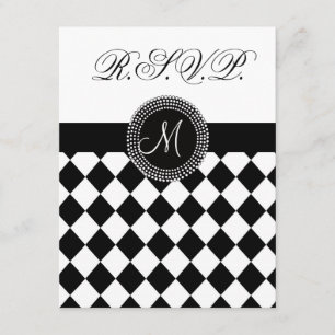 Carte Mariage RSVP Monogramme noir et blanc