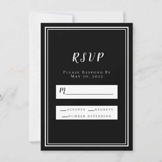 Carte Mariage RSVP Noir Simple Chic Minimaliste Moderne (Devant)