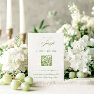 Carte Mariage RSVP Sage Green QR Code élégant