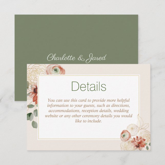 Carte Mariage Sage Green Gold Floral (Devant / Derrière)