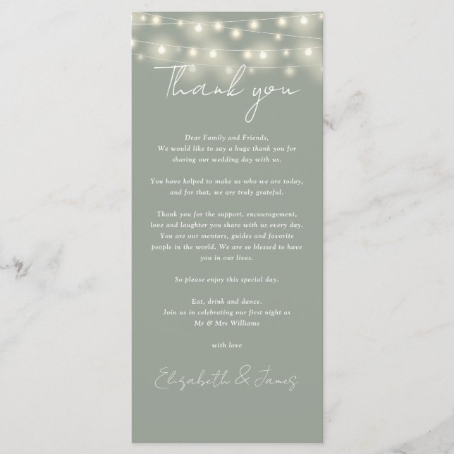 Carte Mariage Sage Green Lights Merci Place (Devant)
