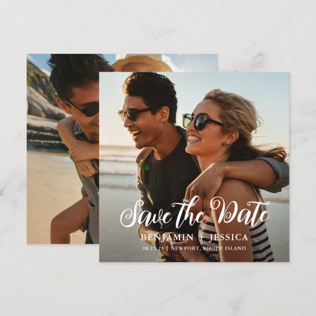 Carte Mariage simple à deux photos Enregistrer la date (Devant / Derrière)