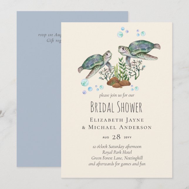 Carte Mariage sur la plage des tortues de mer (Devant / Derrière)